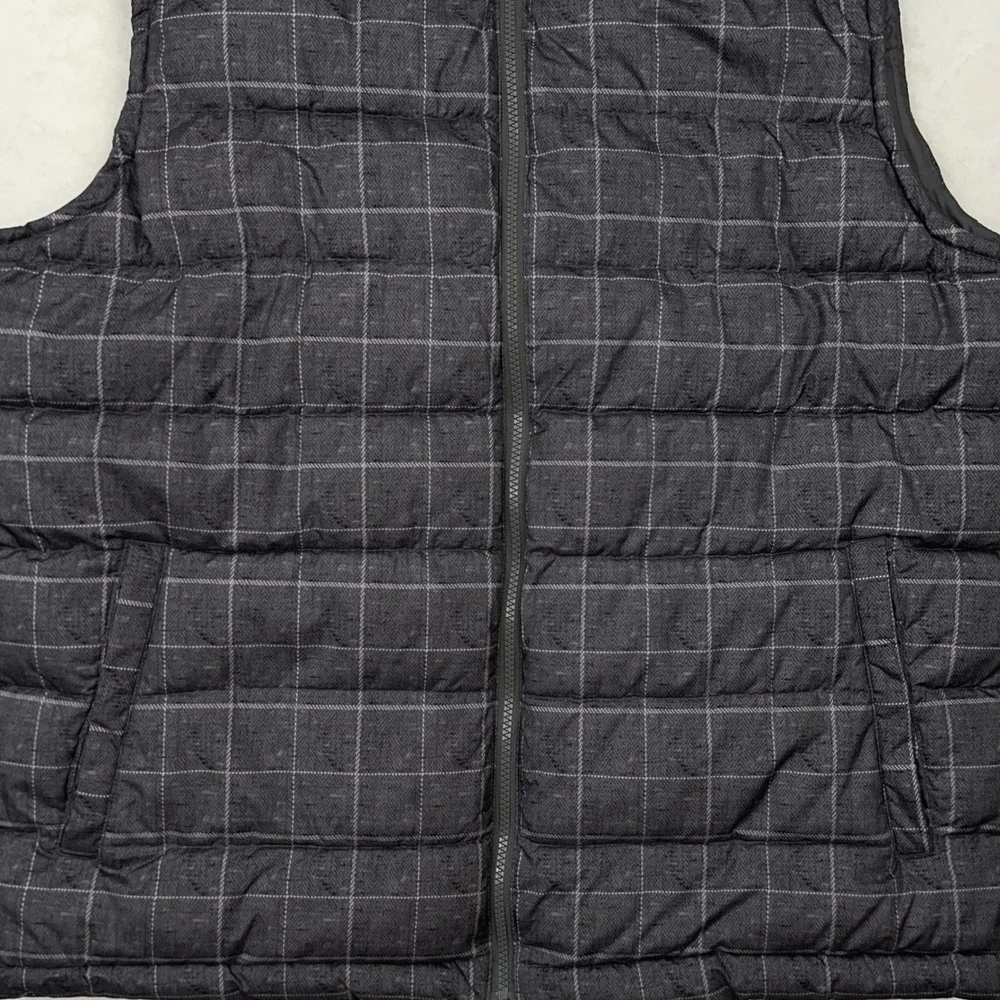 GAP Puffer Vest Full Zip Men's XL Quilted Lined‎ Sleeveless Outerwear Gray Grid